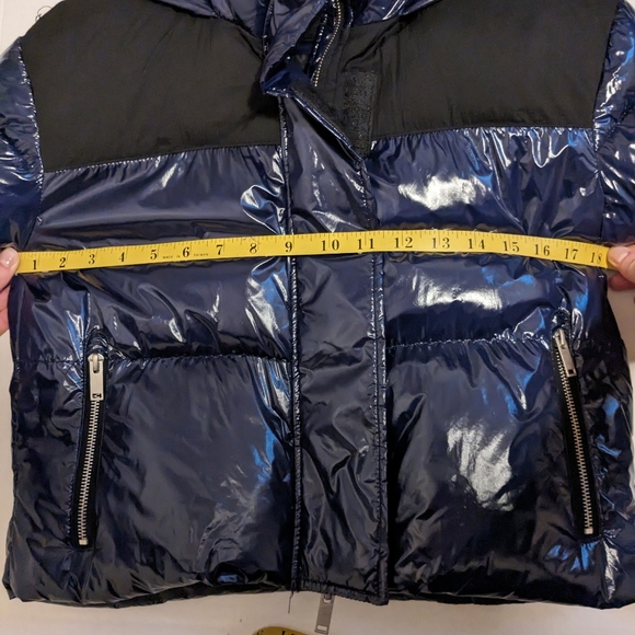 Bagatelle women blue black cropped puffer jacket xs with zip and velcro closure - Picture 10 of 11